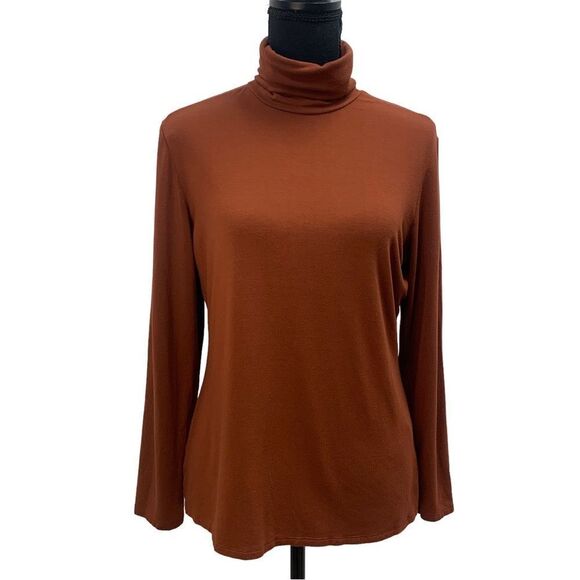 BIANCA Nygard rust brown long sleeve turtleneck top Sz MP - Picture 1 of 8